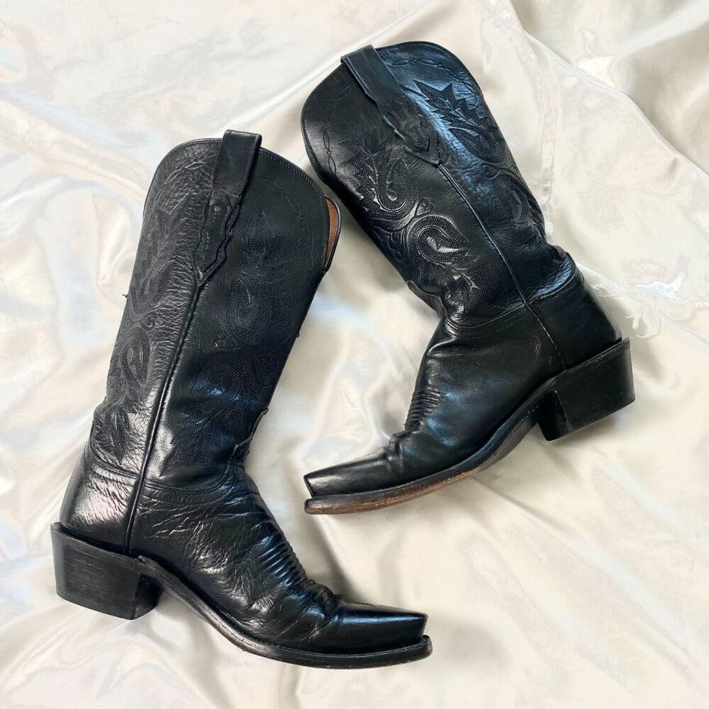 1883 by Lucchese Black Leather Sharp Snip Toe Western Cowgirl Boots Size US 6.5 - Picture 6 of 9